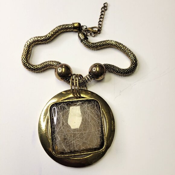 Vintage Chunky Choker Gold Tone Pendant Choker Bib Necklace - Picture 2 of 10